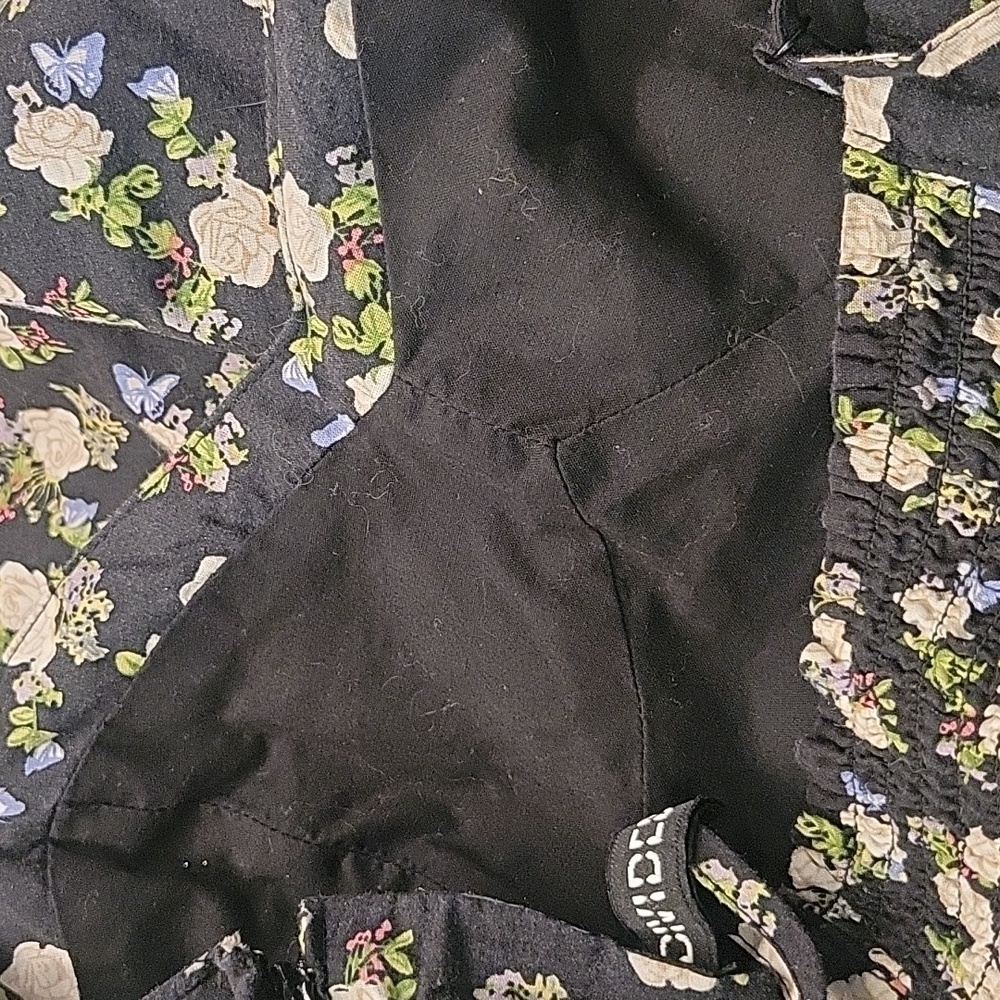 Women Size 6 Dress Black Ivory Floral Butterflies Spaghetti Strap H & M DIVIDED - Picture 6 of 10